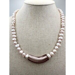 Sterling silver 8-9mm freshwater pearl dichroic glass toggle Necklace 20”